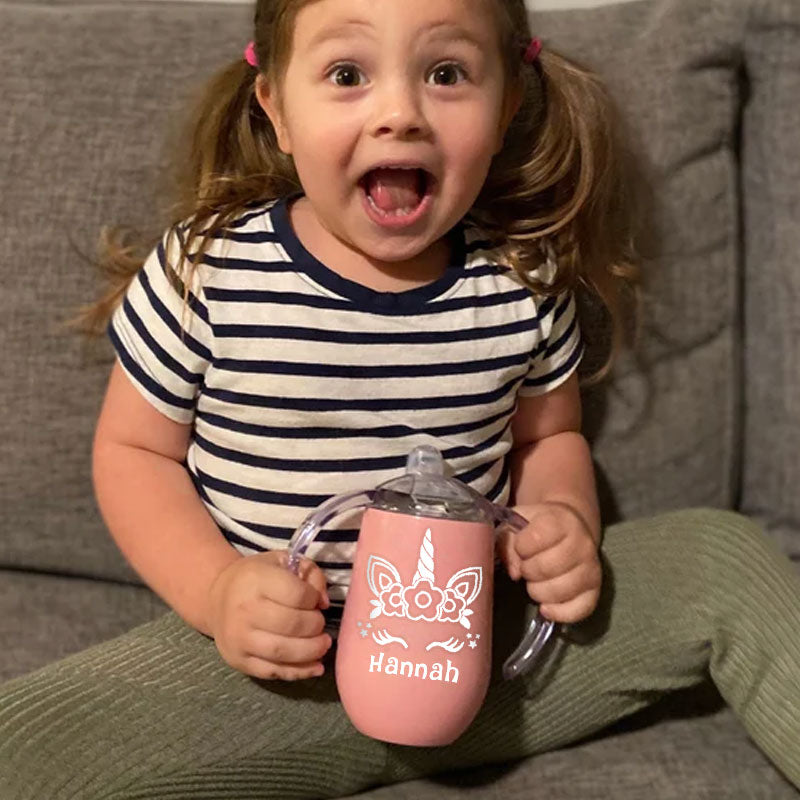 Custom 10 oz BPA Free Baby Unicorn Sippy Cup with Handle