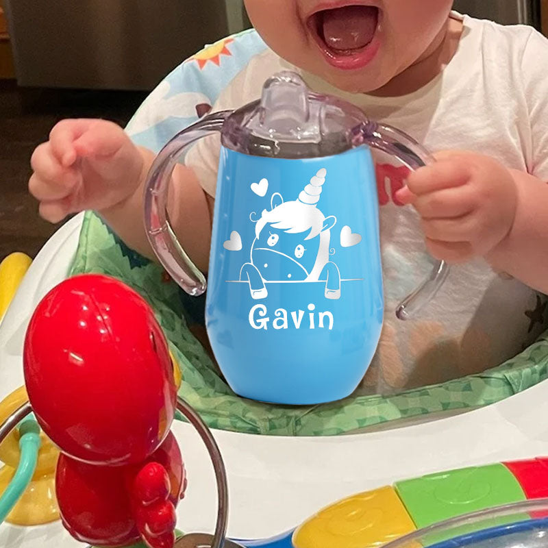 Custom 10 oz BPA Free Baby Unicorn Sippy Cup with Handle