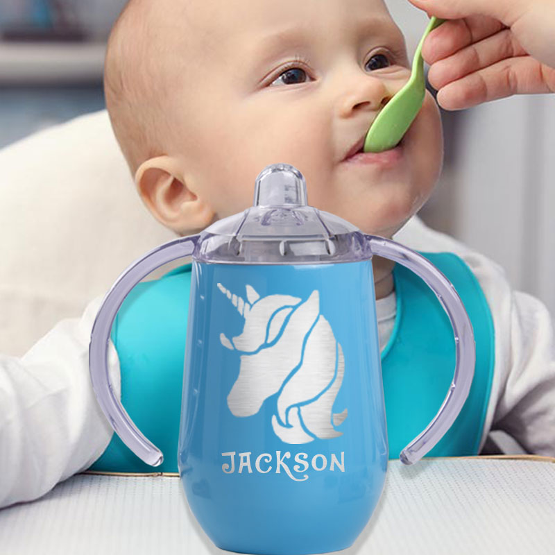 Custom 10 oz BPA Free Baby Unicorn Sippy Cup with Handle