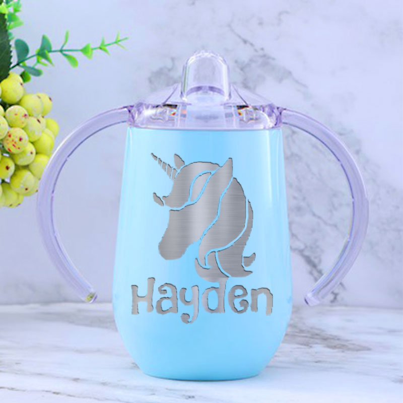 Custom 10 oz BPA Free Baby Unicorn Sippy Cup with Handle