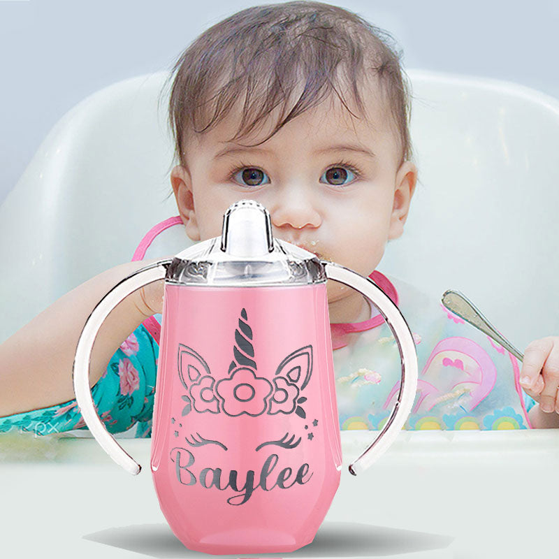 Custom 10 oz BPA Free Baby Unicorn Sippy Cup with Handle