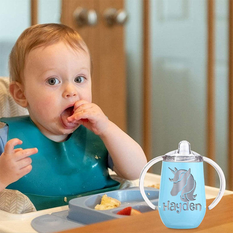 Custom 10 oz BPA Free Baby Unicorn Sippy Cup with Handle