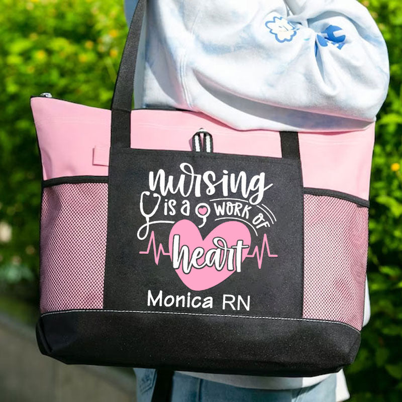 Custom Nurse Tote Bag - Nursing is a Work Of Heart