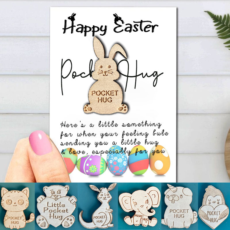 Easter Wood Pocket Hug with Bunny, Bear, Elephant, Unicorn, Cat, Koala