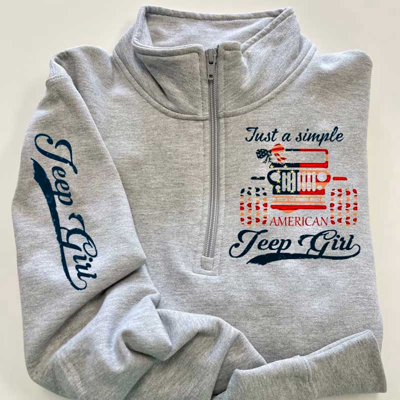 Just a Simple American Jeep Girl USA Flag Zip Jacket Sweatshirt