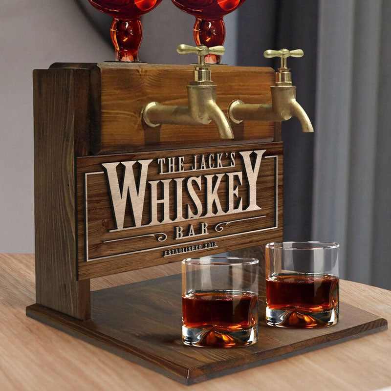 Personalized Embossed Named Wooden Faucet Dispenser, Fountain, Home Bar