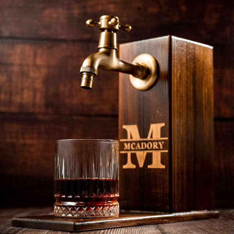 Personalized Wooden Whiskey Dispenser, Custom Gift For Dad, Fountain, Home Bar