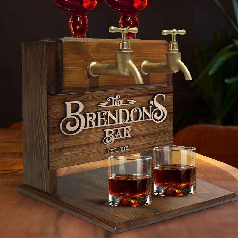 Personalized Embossed Named Wooden Dispenser, Home Bar, Wood Drink Fountain