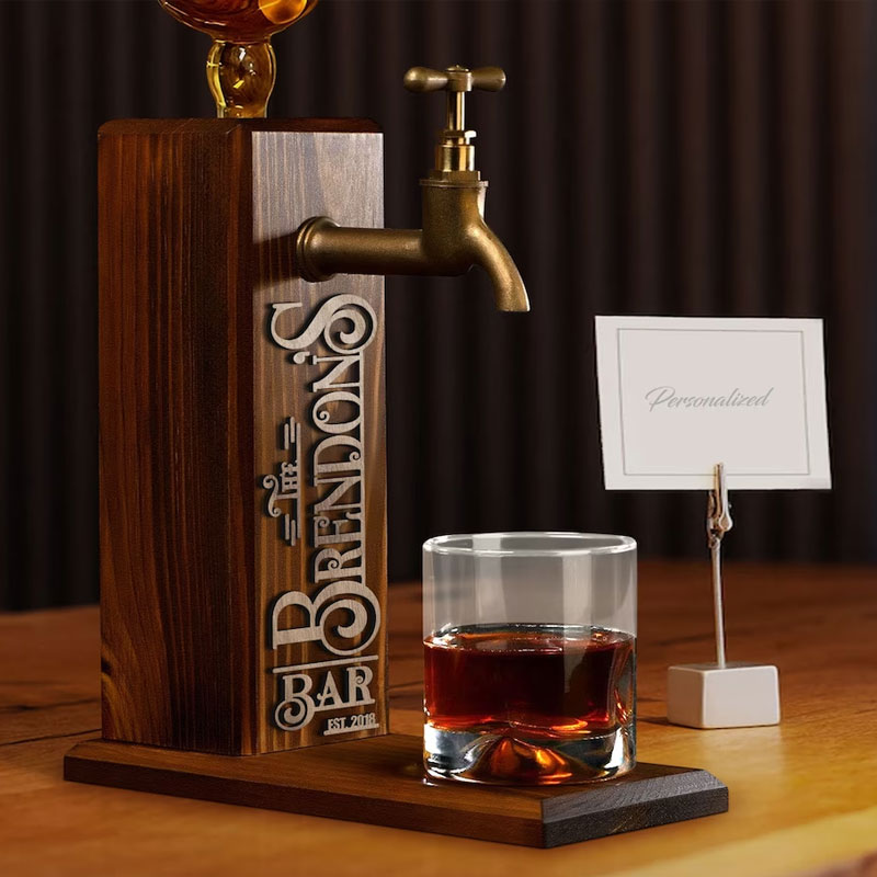 Personalized Embossed Named Wooden Dispenser, Home Bar, Wood Drink Fountain