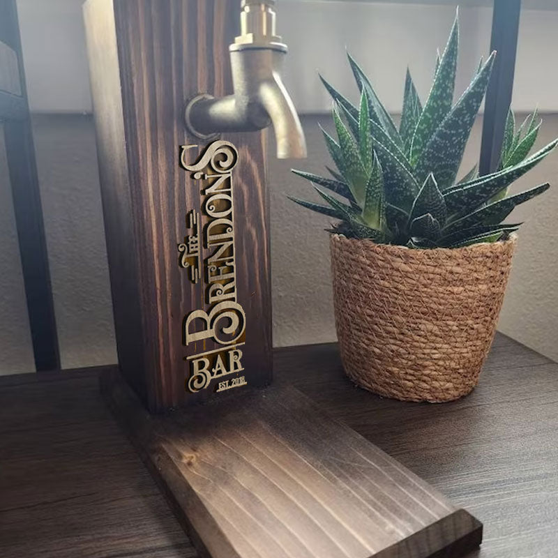 Personalized Embossed Named Wooden Dispenser, Home Bar, Wood Drink Fountain