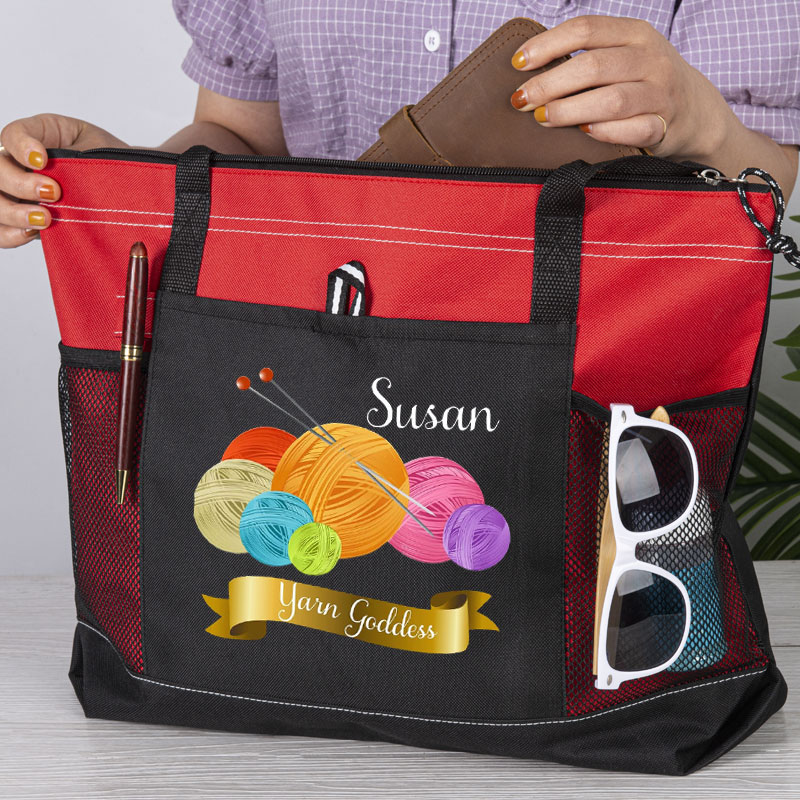 Yarn Goddess Knitting Personalized Tote Bag with Zipper