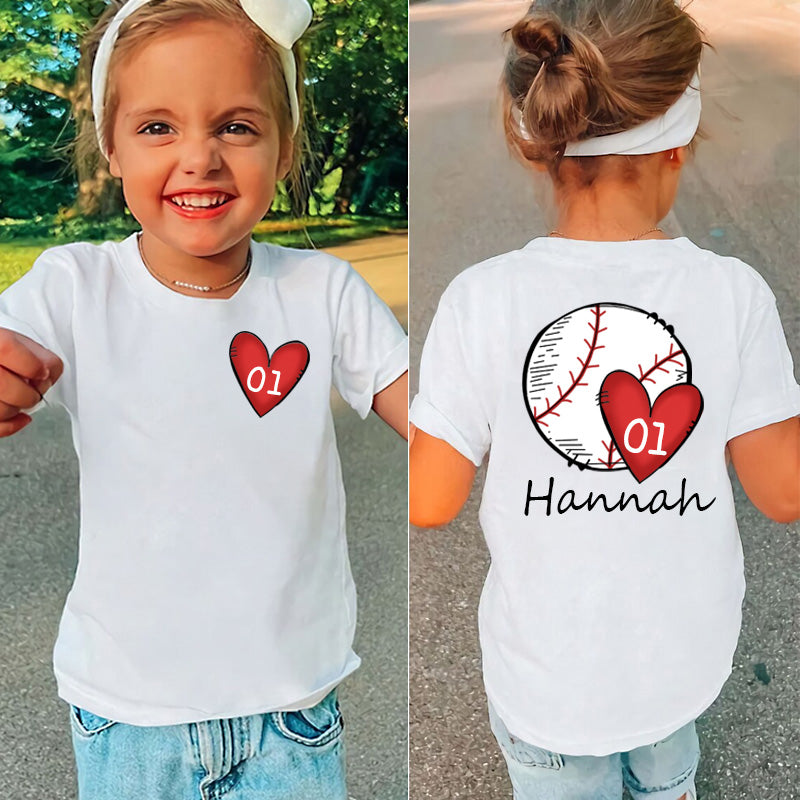 Custom Baseball/Softball with Heart Kids Shirt with Name and Number