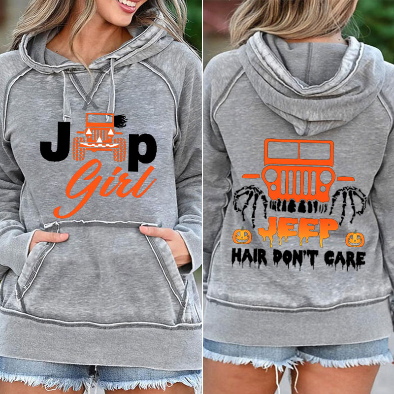 Jeep Girl Hair Don t Care Halloween Pocket Hoodie