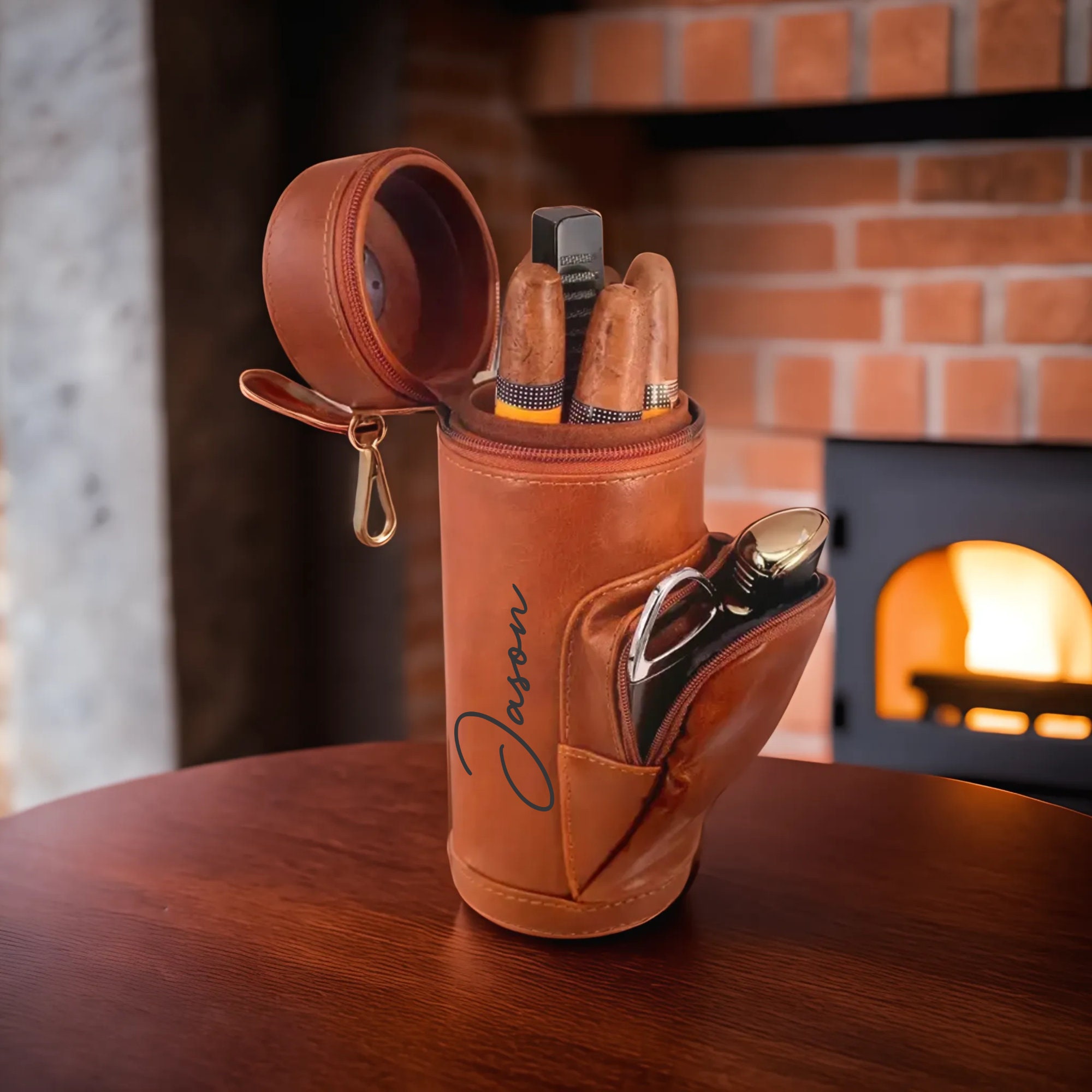 Personalized CIGAR HUMIDOR CASE Holder Leather Cigars Engraved Men Gift