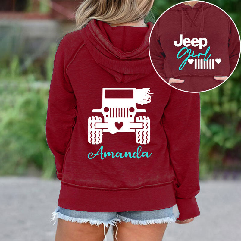 Jeep Girl Print Pocket Hoodie With Your Name