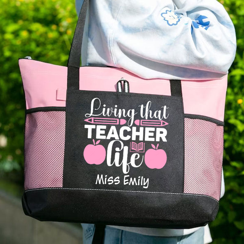 Living That Teacher Life Apple Pencil Design Tote Bag