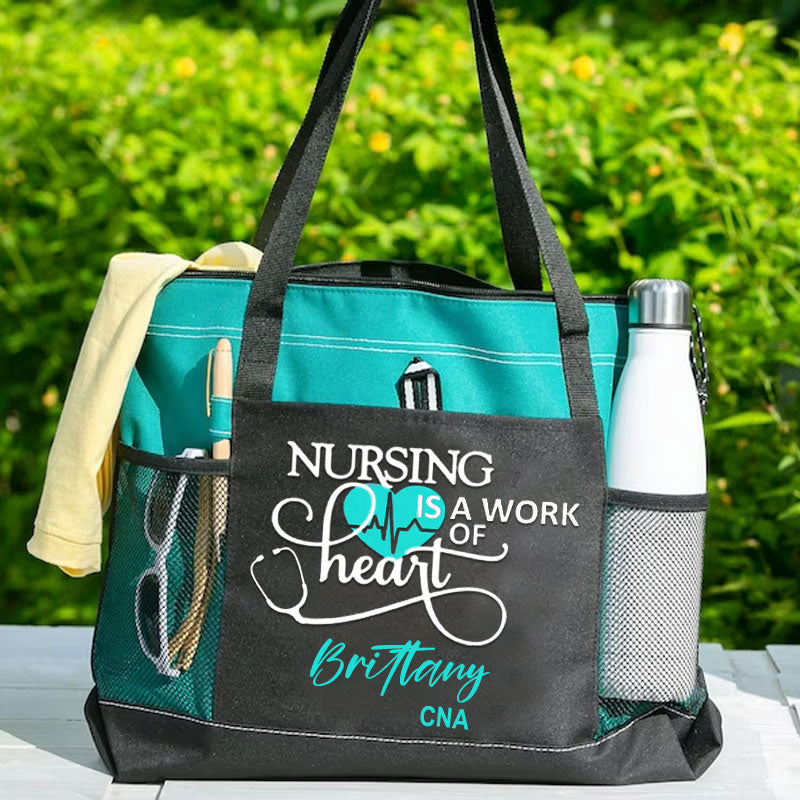 Nursing is a work of heart Personalized Nurse Bag