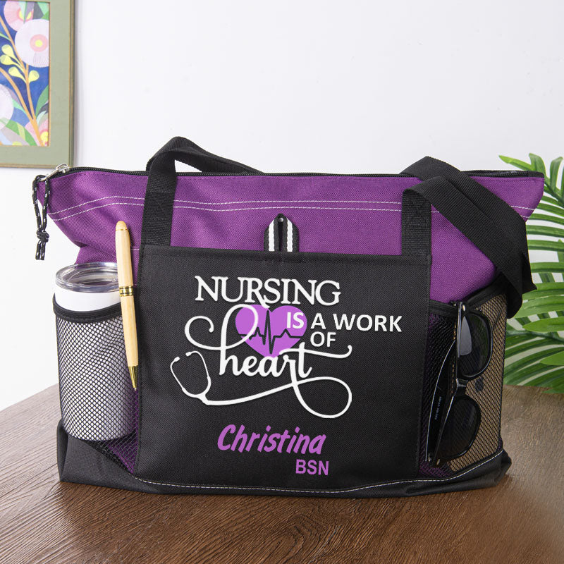 Nursing is a work of heart Personalized Nurse Bag