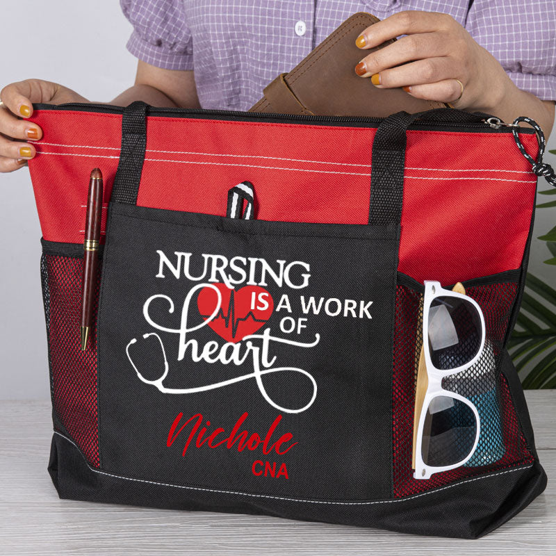 Nursing is a work of heart Personalized Nurse Bag