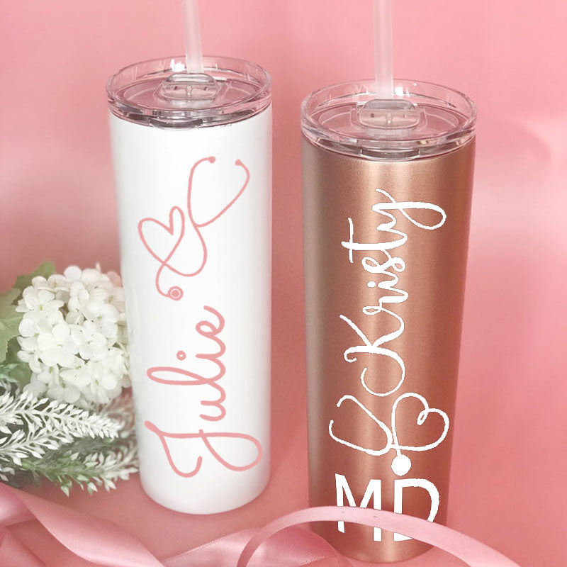 Personalised Nurse Tumbler Graduation Gift with Straw