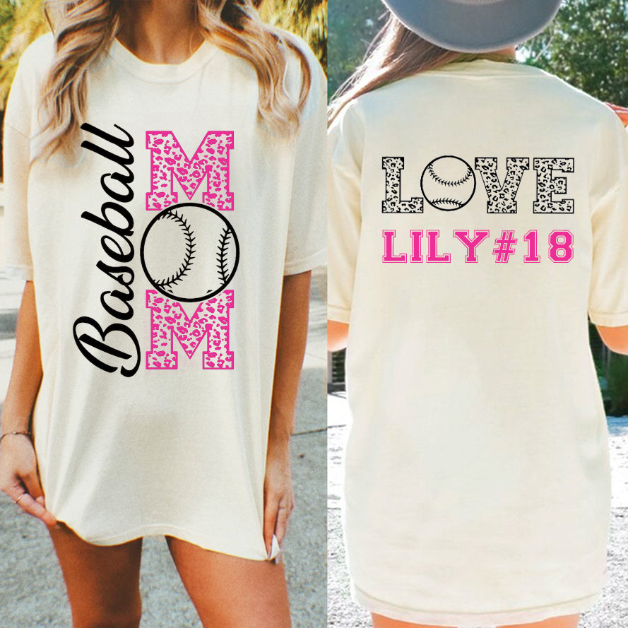 Personalized Baseball Mom Crewneck Shirt Mom Gift Leopard Print