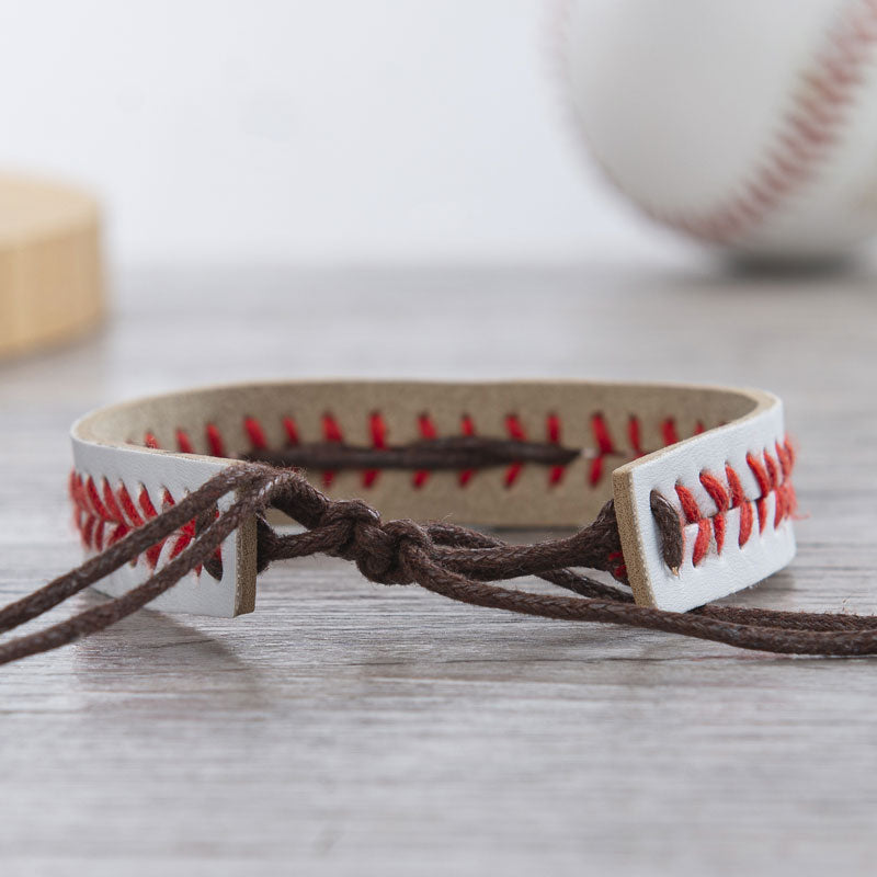 Personalized Baseball or Softball Bracelet Name or Number Leather Stitch