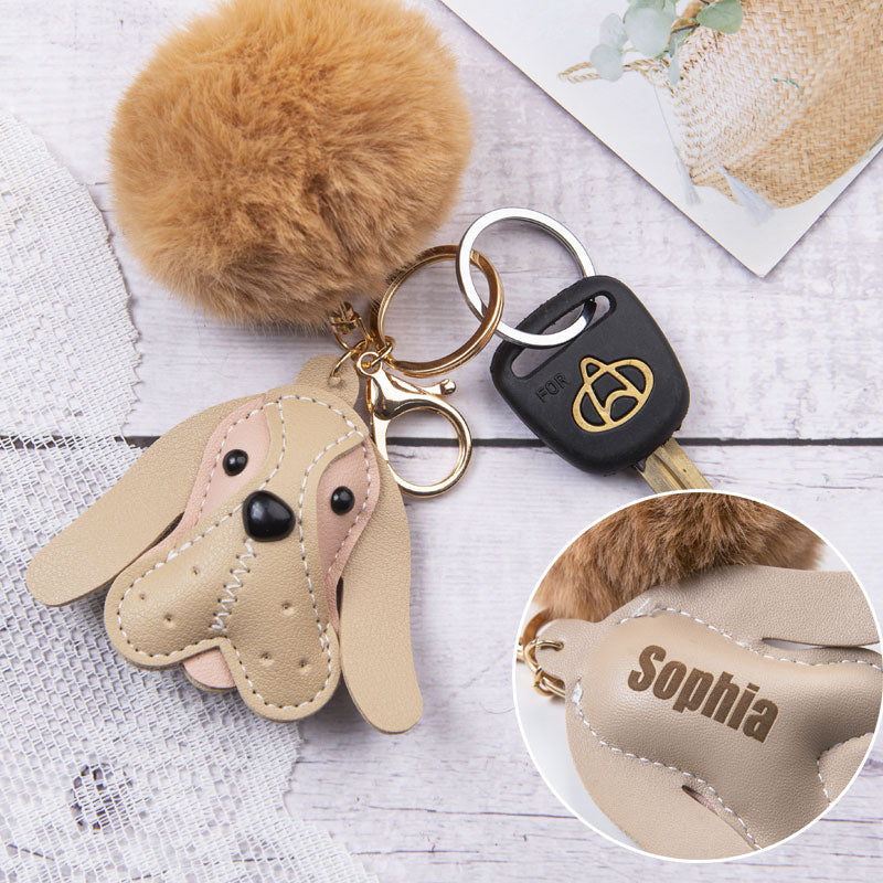 Personalized Dog Head Key Chain Plush Ball
