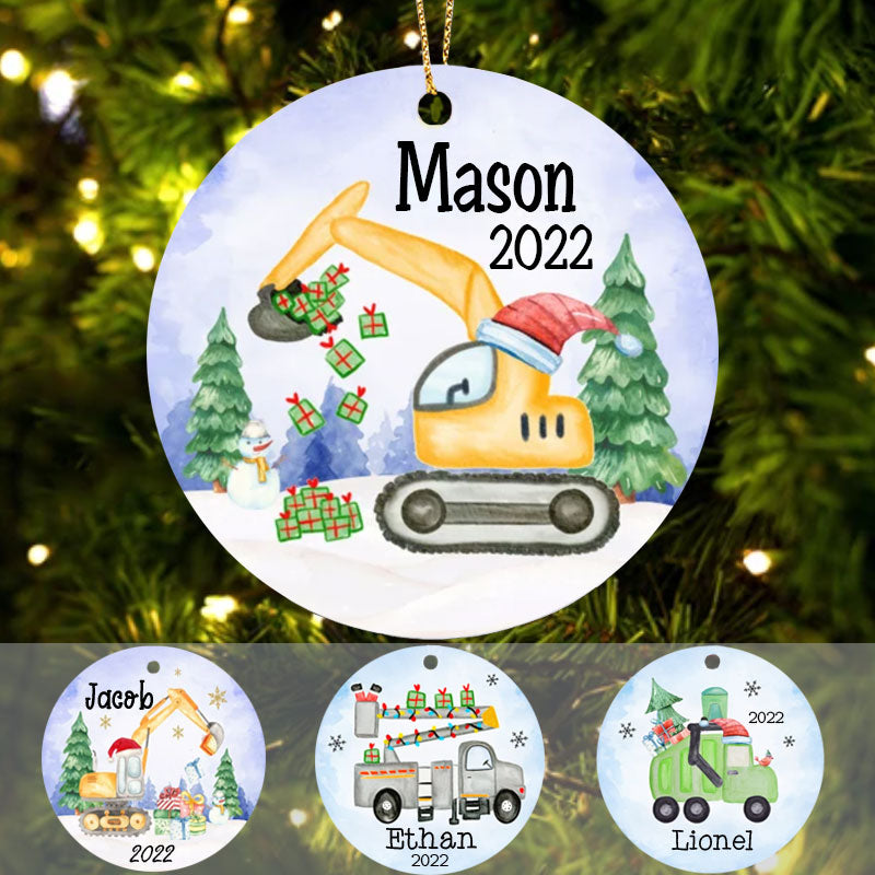 Personalized Excavator Christmas Ornaments for Kids