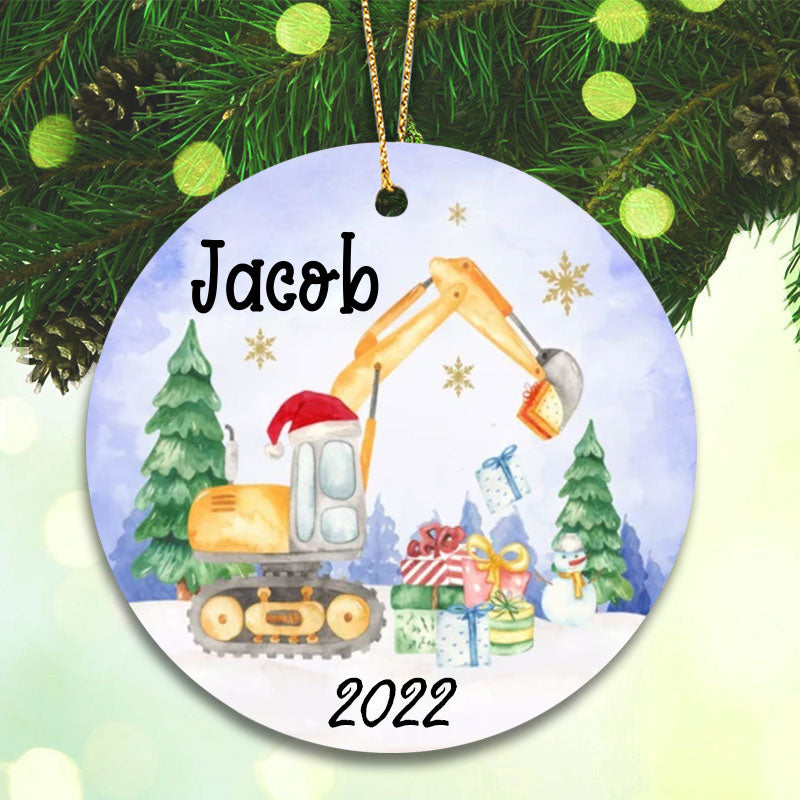 Personalized Excavator Christmas Ornaments for Kids