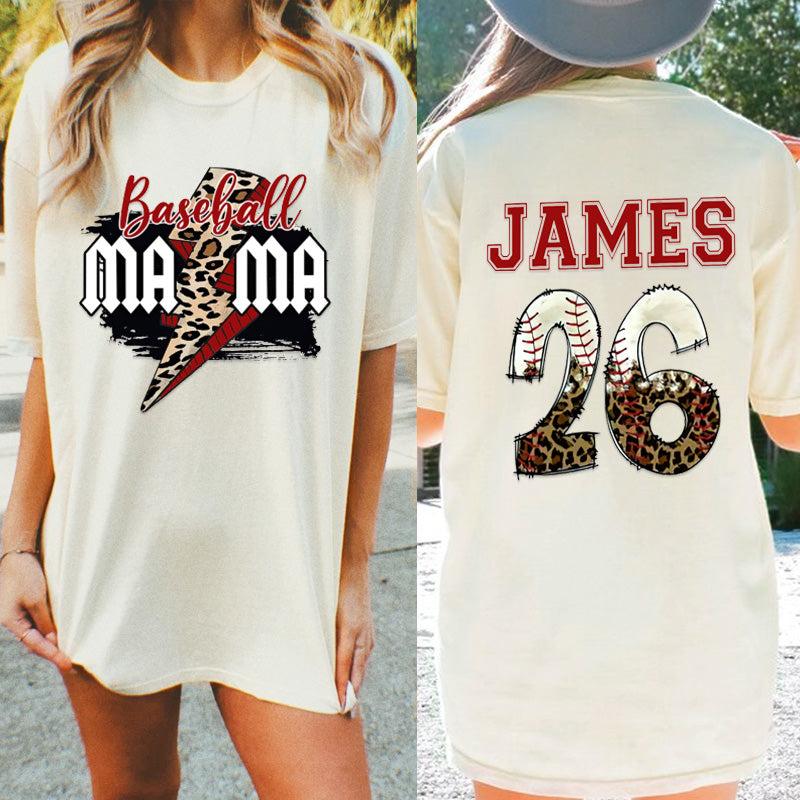 Personalized Leopard Baseball Mama Shirt, Child Name & Number