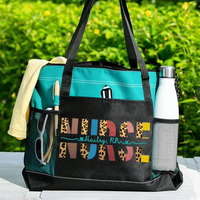 Personalized Leopard Nurse High-capacity Tote Bag with Name & Title