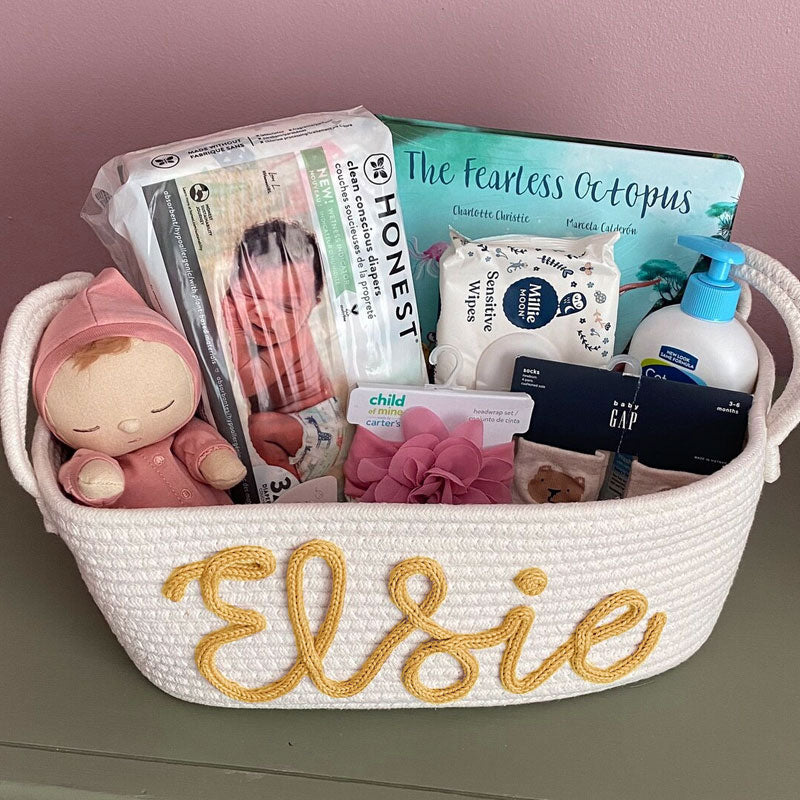 Personalized Rope Name Basket Baby Shower Gift Basket