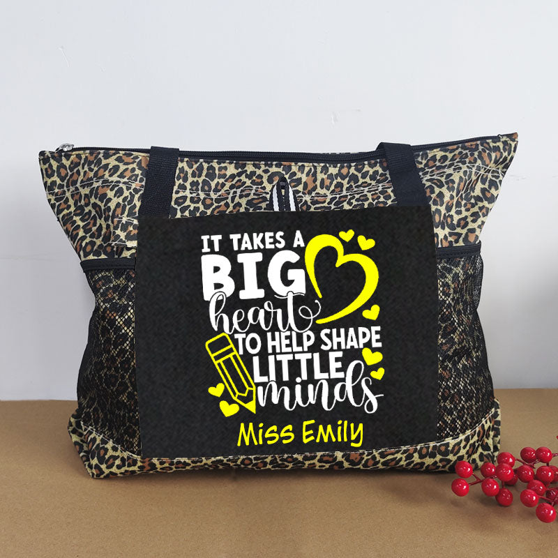 Personalized Teacher Tote Bag - It Takes A Big Heart To Help Shape Little Minds