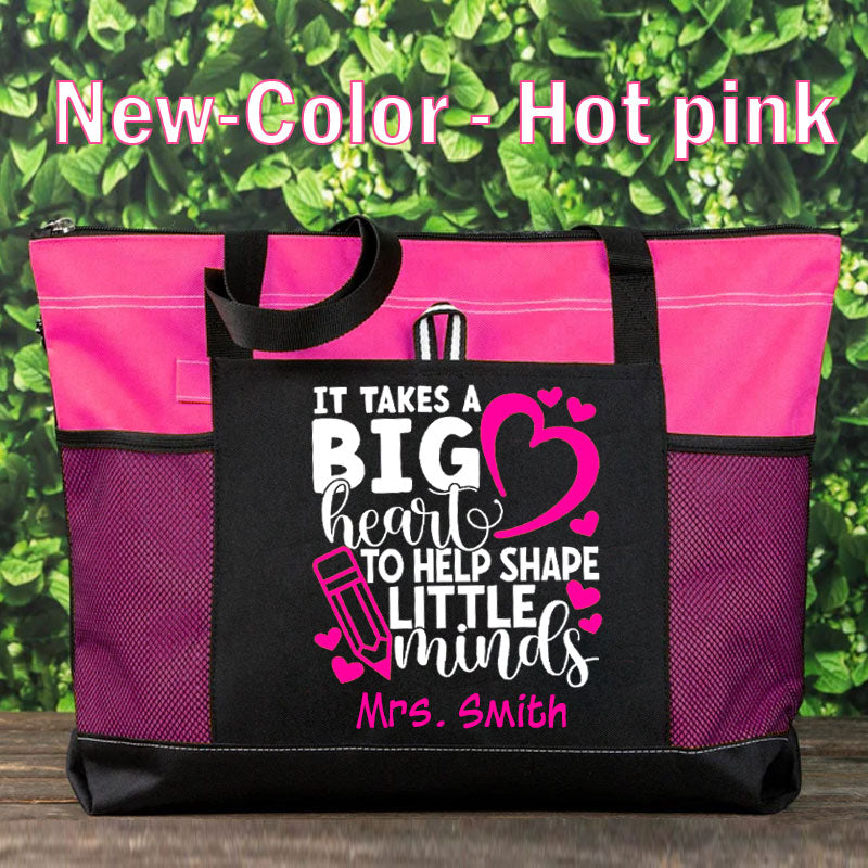 Personalized Teacher Tote Bag - It Takes A Big Heart To Help Shape Little Minds