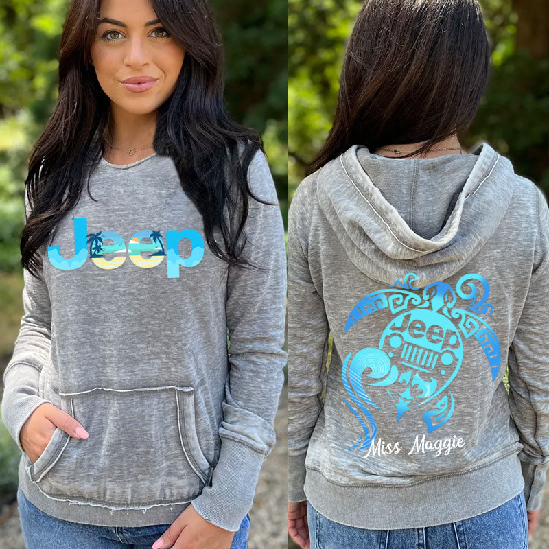 Sea Turtle And Jeep Beach Palm Tree Distressed Hoodie