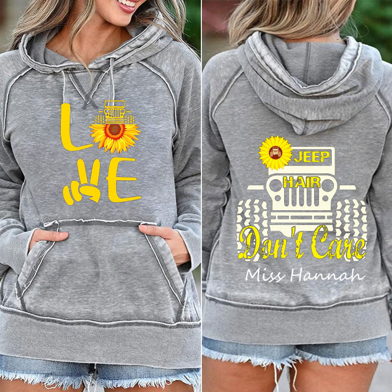 Sunflowers Jeep Hair Don't Carer Pocket Hoodie
