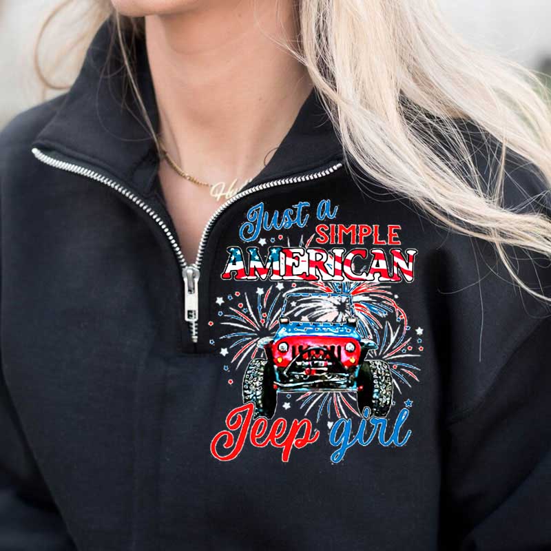 Just A Girl Simple American Girl and 4th of July Zip Jacket Sweatshirt