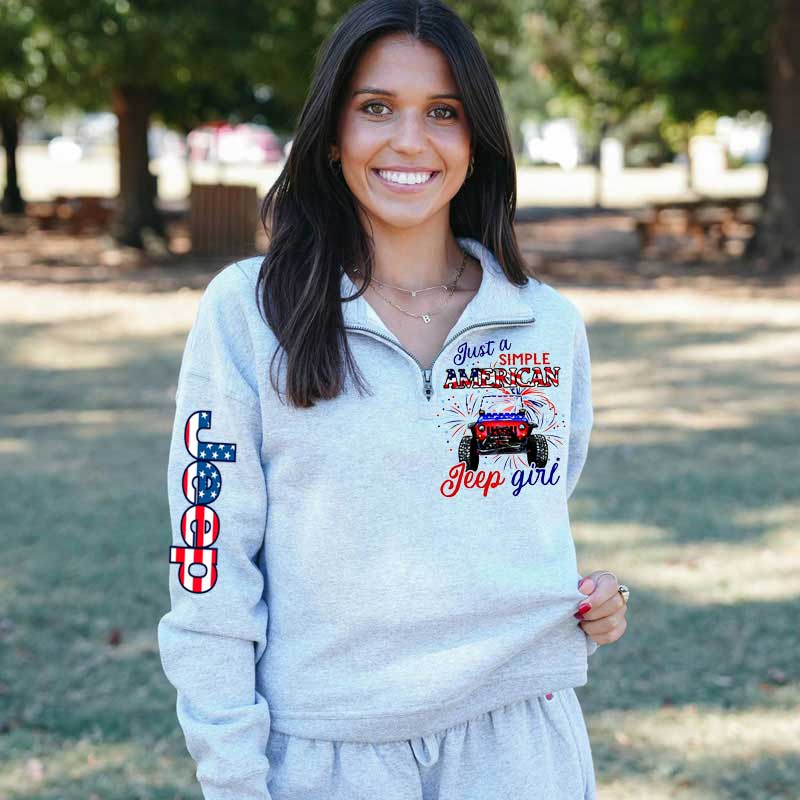 Just A Girl Simple American Girl and 4th of July Zip Jacket Sweatshirt