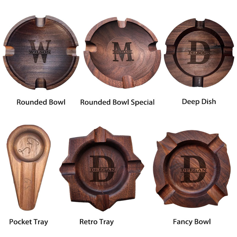 Walnut Cigar Ash Tray, 5 Styles, Monogram Cigar Ash Tray