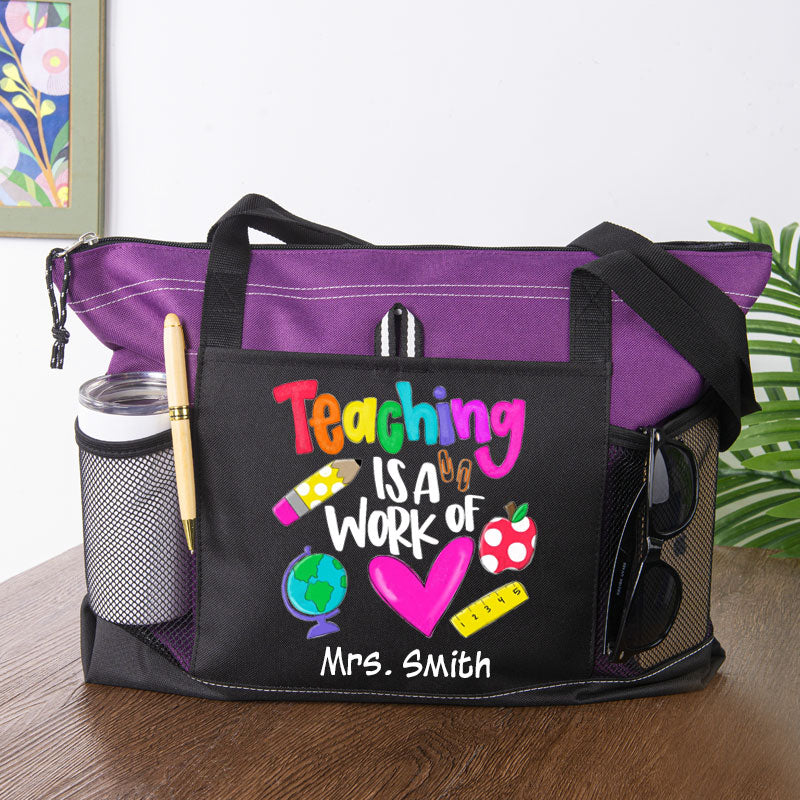 Teacher Apple Pencil Hand Drawn Tote Bag