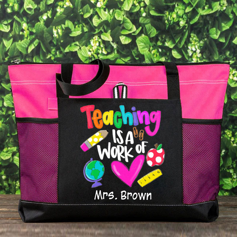 Teacher Apple Pencil Hand Drawn Tote Bag