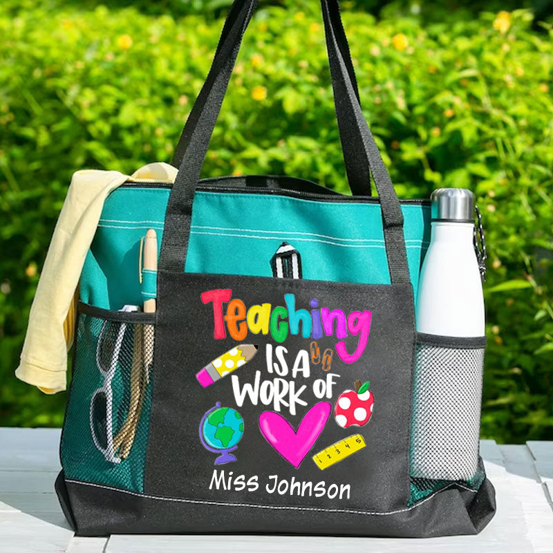 Teacher Apple Pencil Hand Drawn Tote Bag