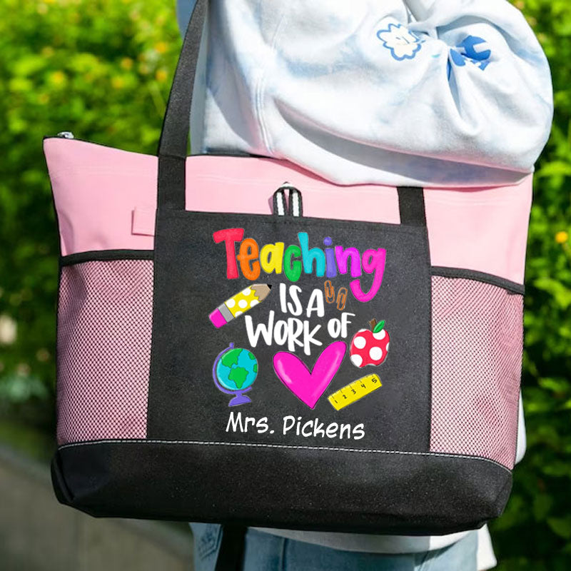 Teacher Apple Pencil Hand Drawn Tote Bag