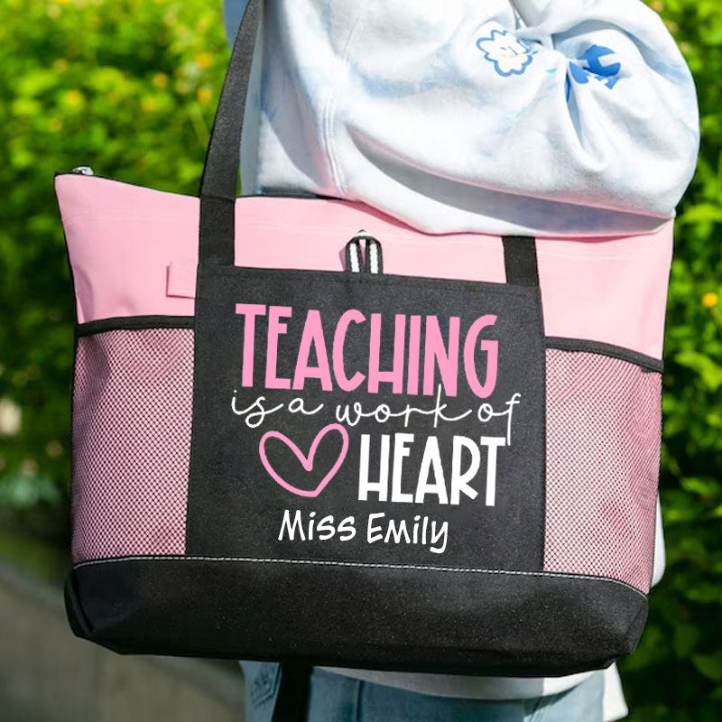 Teacher Appreciation Gifts Teaching Is A Work Of Heart Tote Bag