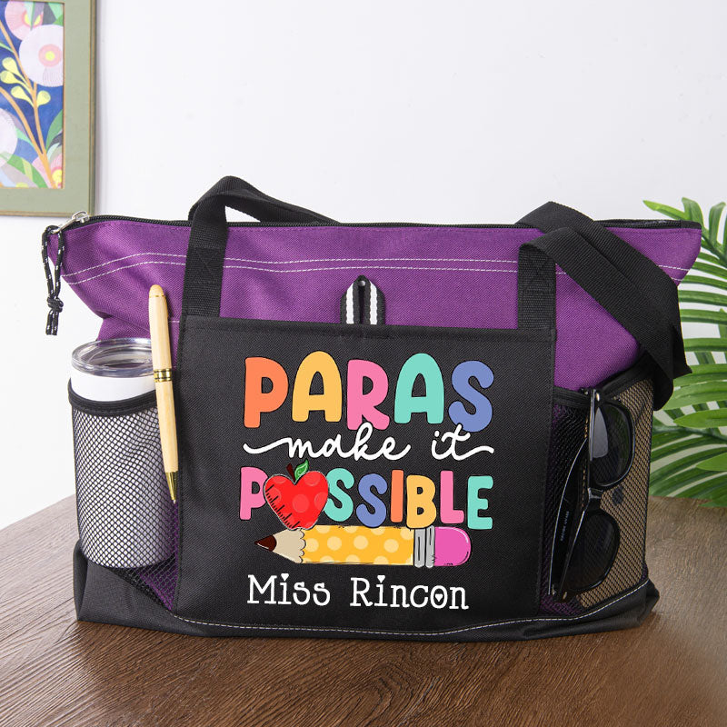 Teacher Gift Paras Make It Possible Paraprofessional Paraeducator Tote Bag