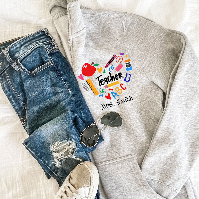 Teacher Heart Zip Jacket Back to School Teacher Gift