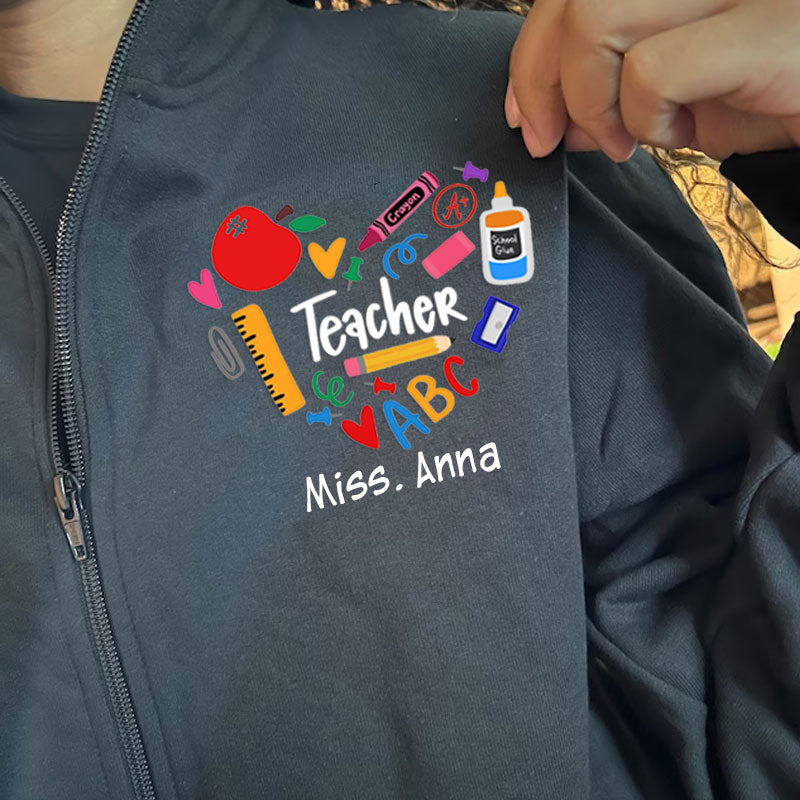 Teacher Heart Zip Jacket Back to School Teacher Gift