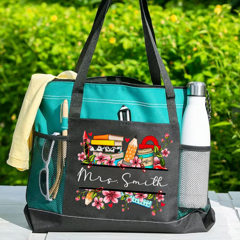 Teacher Name Tote Bag Pencil Apple Coffee Rule Bag