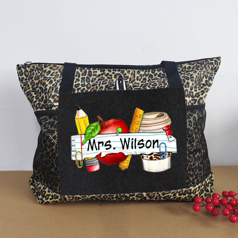 Teacher Name Tote Bag Pencil Apple Coffee Rule Bag