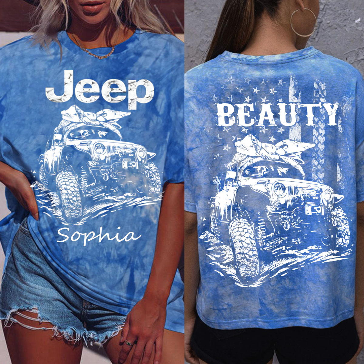 Personalized Jeep Beauty American Flag Girl Tie-dye T-Shirt